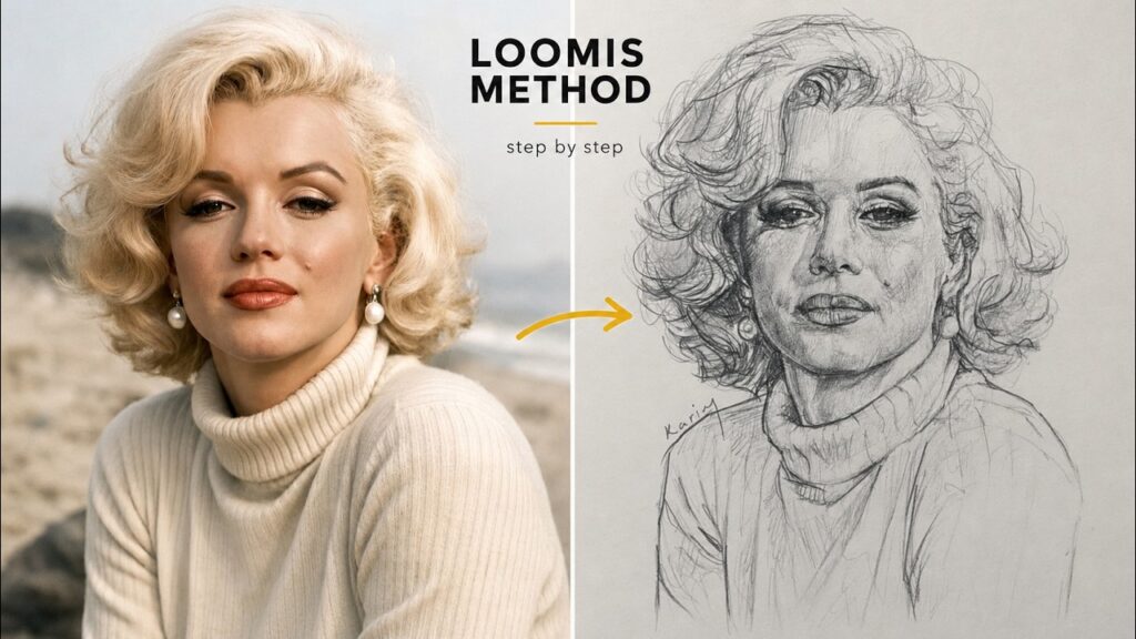Realistic Portrait Drawing: Marilyn Monroe with the Loomis Method