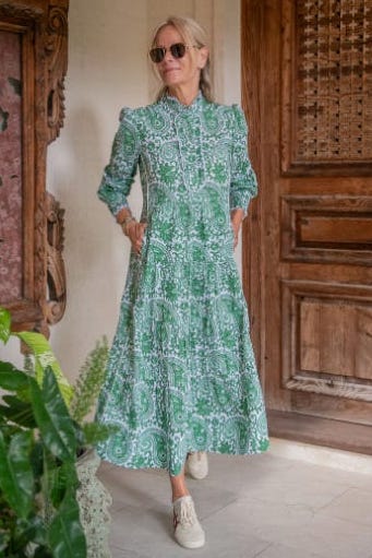 Deborah Dress - Green Paisley