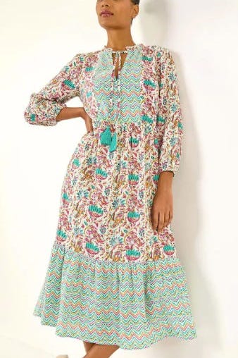 Roman Blue Tie Front Frill Midi Dress