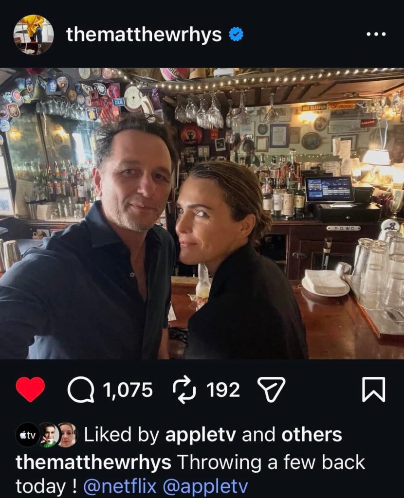 Photo and Interview by Matthew Rhys celebrating himself and Partner Keri Russell both being nominated at the 78th Emmy Awards. “Throwing a few back today!”