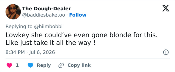 A social media user's comment about Zendaya's latest look, suggesting she could have gone blonde.