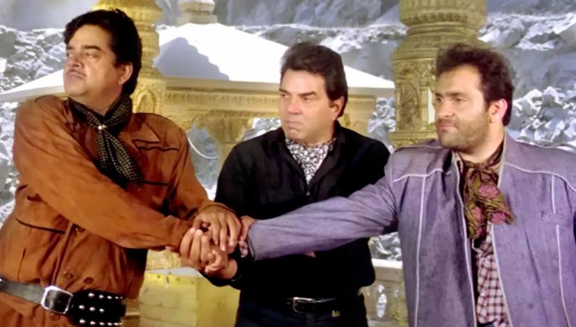 Shatrughan Sinha, Dharmendra and Rajiv Kapoor in Zalzala