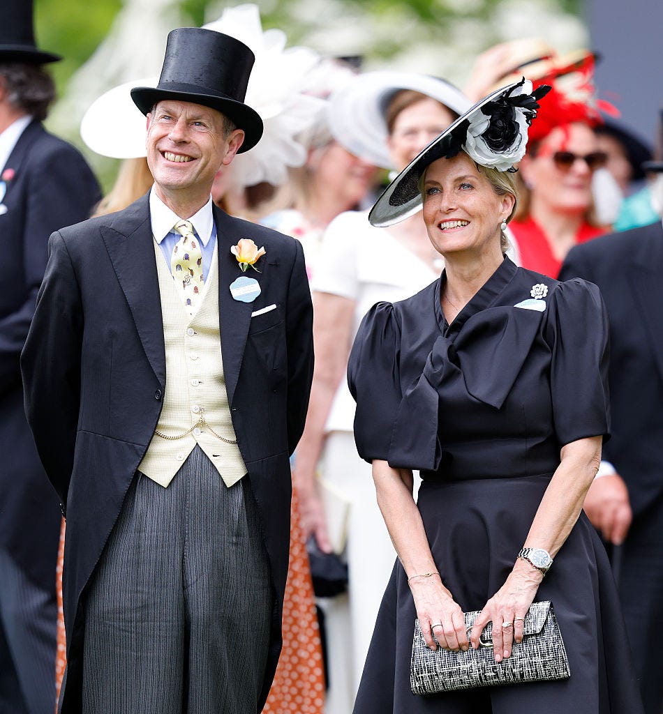 ascot, england june 17: (embargoed for publication in uk newspapers until 24 hours after create date and time) prince edward, duke of edinburgh and sophie, duchess of edinburgh attend day 2 of royal ascot 2026 at ascot racecourse on june 17, 2026 in ascot, england. (photo by max mumby/indigo/getty images)