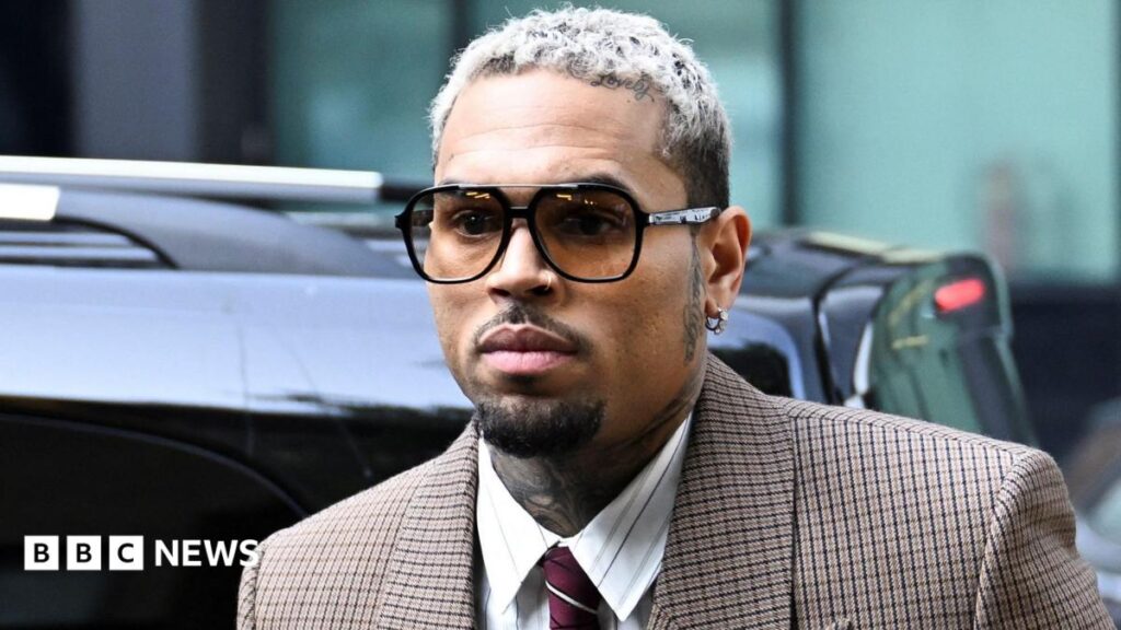 Chris Brown owes housekeeper $13m for disfigurement after dog attack A woman with shoulder-length blonde hair talks into a microphone