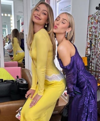 Gigi Hadid and stylist Ashley Avignone for Taylor Swift and Travis Kelce’s wedding rehearsal dinner.
