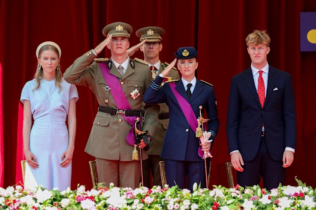  (L-R) Princess Eléonore of Belgium, Prince Gabriel of Belgium, Princess Elisabeth of Belgium and Prince Emmanuel of Belgium attend the military and civil parade during the Belgium’s National Day on July 21, 2026 in Brussels