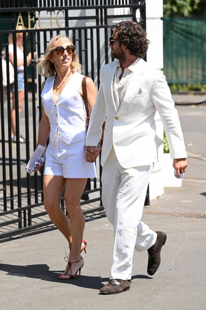 Sam Taylor-Johnson and Aaron Taylor-Johnson attend day nine of Wimbledon