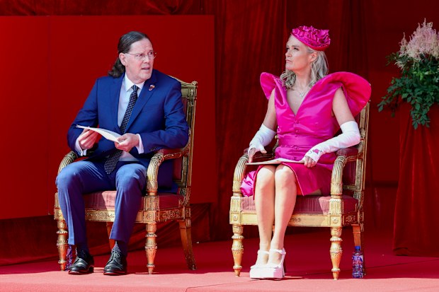 James O’Hare and Princess Delphine of Belgium attend the military and civil parade during the Belgium’s National Day on July 21, 2026 in Brussels