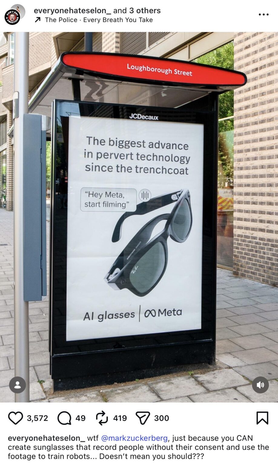 A message from ‘Everyone Hates Elon’: “wtf Mark Zuckerberg, just because you CAN create sunglasses that record people without their consent and use the footage to train robots... Doesn't mean you should???”