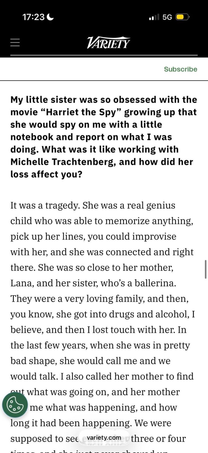 Rosie O’Donnell talks about Michelle Trachtenberg’s struggles with alcohol and drug addiction