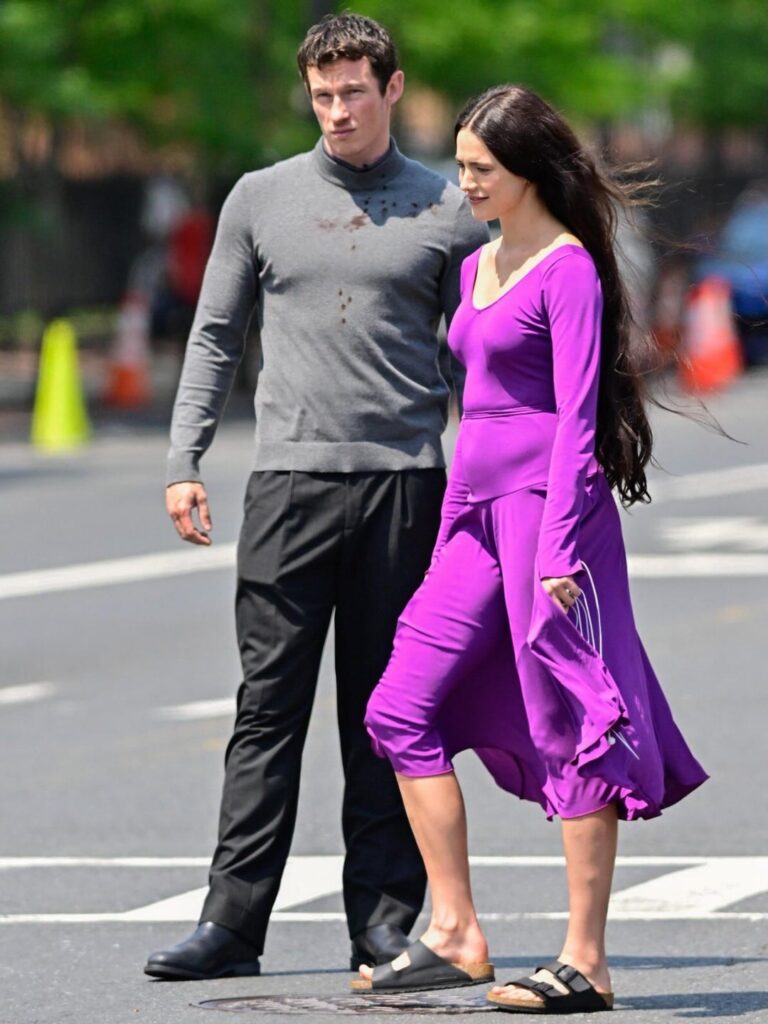 Margaret Qualley and Callum Turner on the set of the ‘Possession’ remake in New Jersey