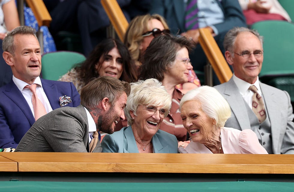 Day One: The Championships - Wimbledon 2026 london, england june 29: sir david beckham, former professional footballer and president and co owner of inter miami cf, his mother sandra beckham and dame mary berry are seen in the royal box on day one of the championships wimbledon 2026 at all england lawn tennis and croquet club on june 29, 2026 in london, england. (photo by matthew stockman/getty images)