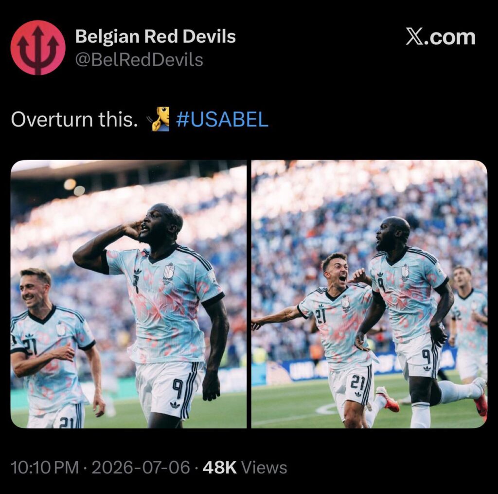 Belgium's official national team account after defeating the USMNT by 4-1: “Overturn this”