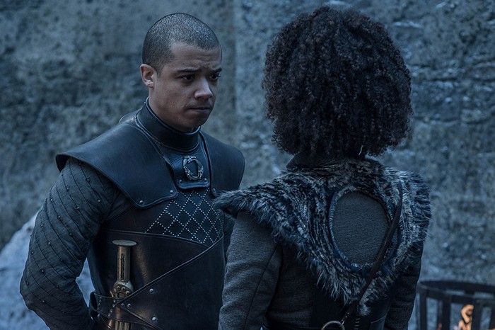 Jacob Anderson as Grey Worm in Game of Thrones Season 8 (HBO).