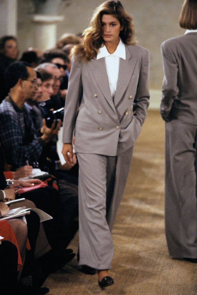 Supermodel Cindy Crawford walking for Ralph Lauren in 1989