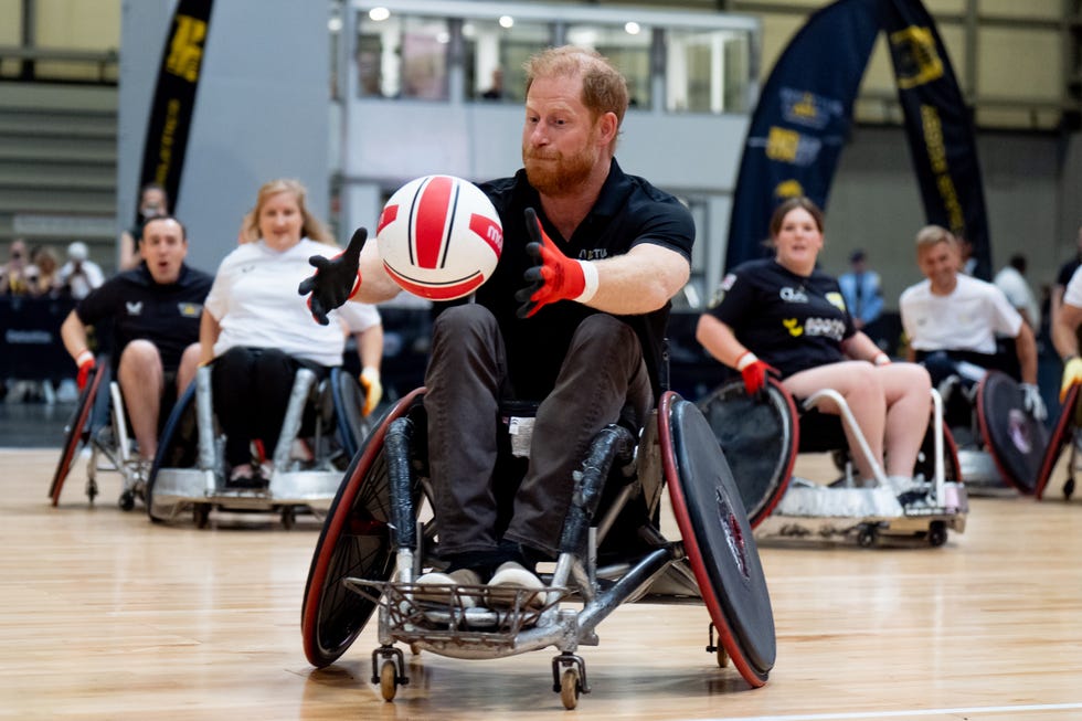 birmingham, england july 10: prince harry, duke of sussex, takes part in a game of wheelchair rugby during the invictus "1 year to go" event at the national exhibition centre on july 10, 2026 in birmingham, england. birmingham will host the games in july 2027, marking the first time the games have returned to the uk since 2014, and will introduce three new sports to the invictus games programme. (photo by aaron chown pool/getty images) birmingham, england july 10: prince harry, duke of sussex, takes part in a game of wheelchair rugby during the invictus "1 year to go" event at the national exhibition centre on july 10, 2026 in birmingham, england. birmingham will host the games in july 2027, marking the first time the games have returned to the uk since 2014, and will introduce three new sports to the invictus games programme. (photo by aaron chown pool/getty images)