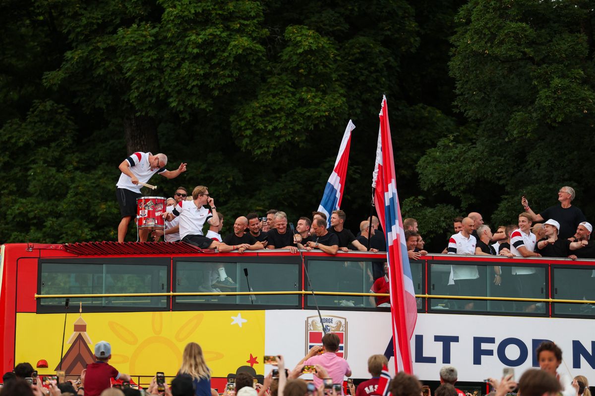 The atmosphere outside Oslo's Royal Palace reflects the pride and excitement surrounding Norway's World Cup run.
