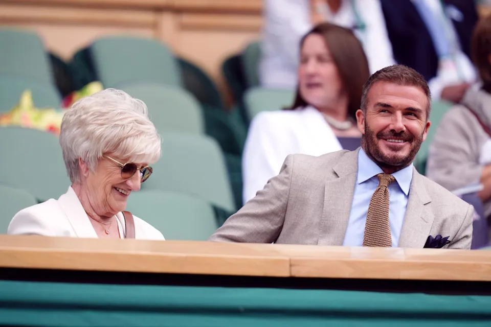 David Beckham and Sandra Beckham in Center Court’s Royal Box at the 2024 Wimbledon Championships.Credit: John Walton/PA Images via Getty