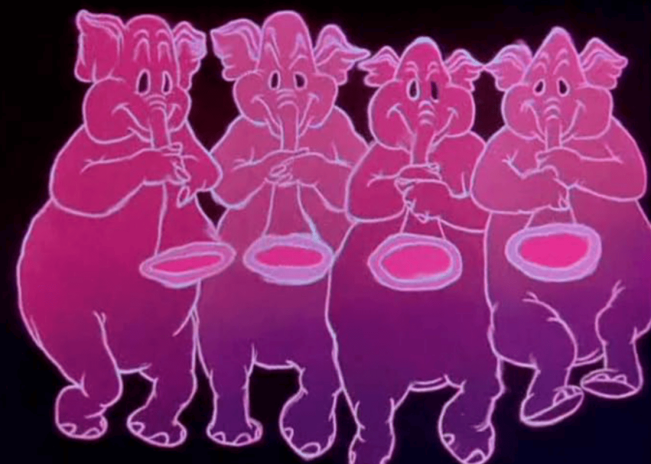 Pink elephants in ‘Dumbo’. - 