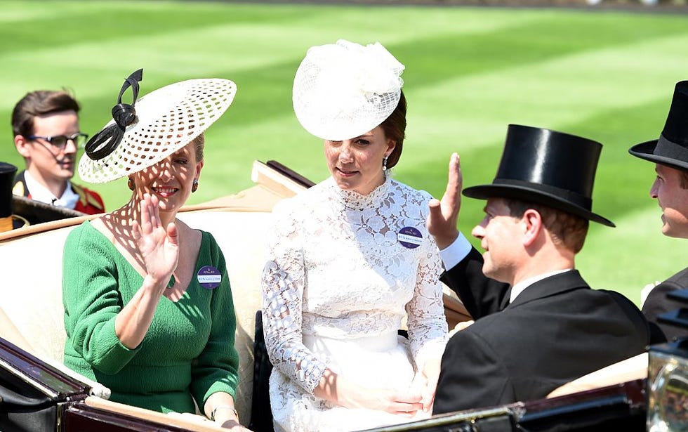 20 june 2017...royal ascot day one held at ascot racecourse, ascot, berkshire...here: the countess of wessex and the duchess of cambridge. (photo by justin goff photos/getty images)