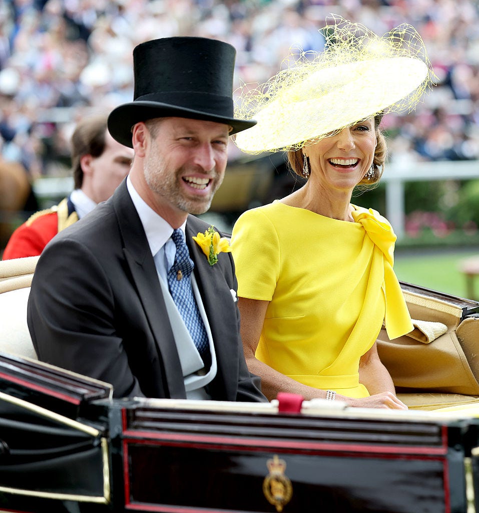 ascot, england june 17: prince william, prince of wales and catherine, princess of wales laugh as they attend day two of royal ascot 2026 at ascot racecourse on june 17, 2026 in ascot, england. (photo by chris jackson/getty images)