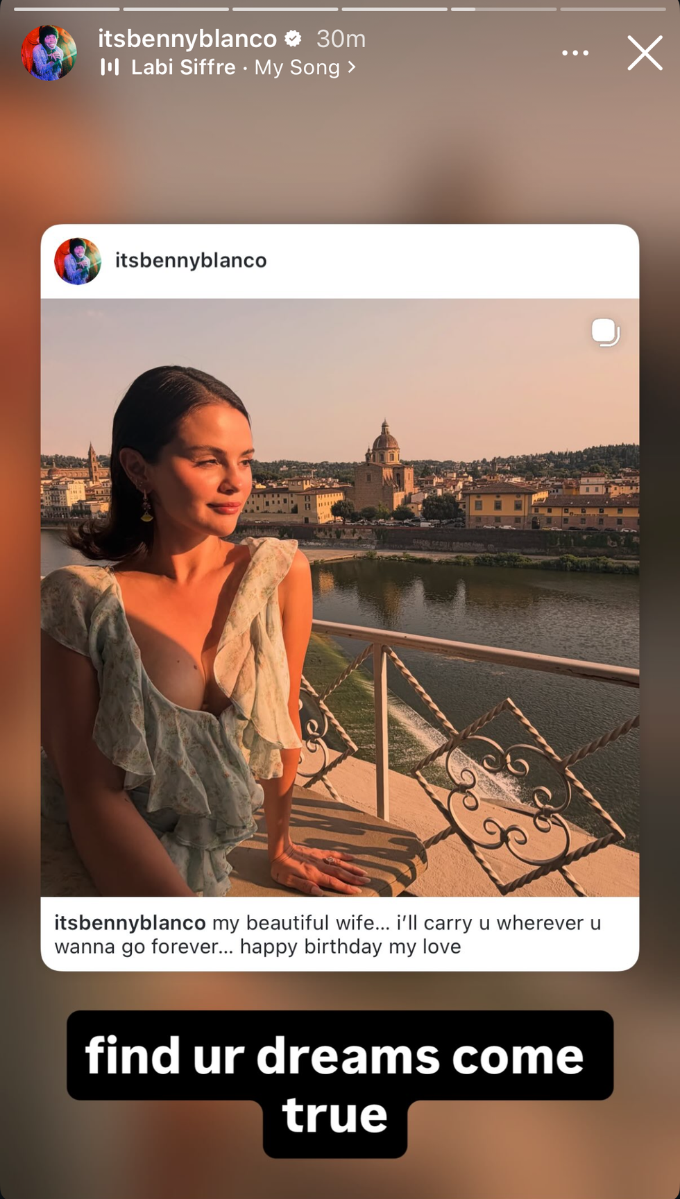 Benny Blanco's post about Selena Gomez. Benny Blanco's post about Selena Gomez.