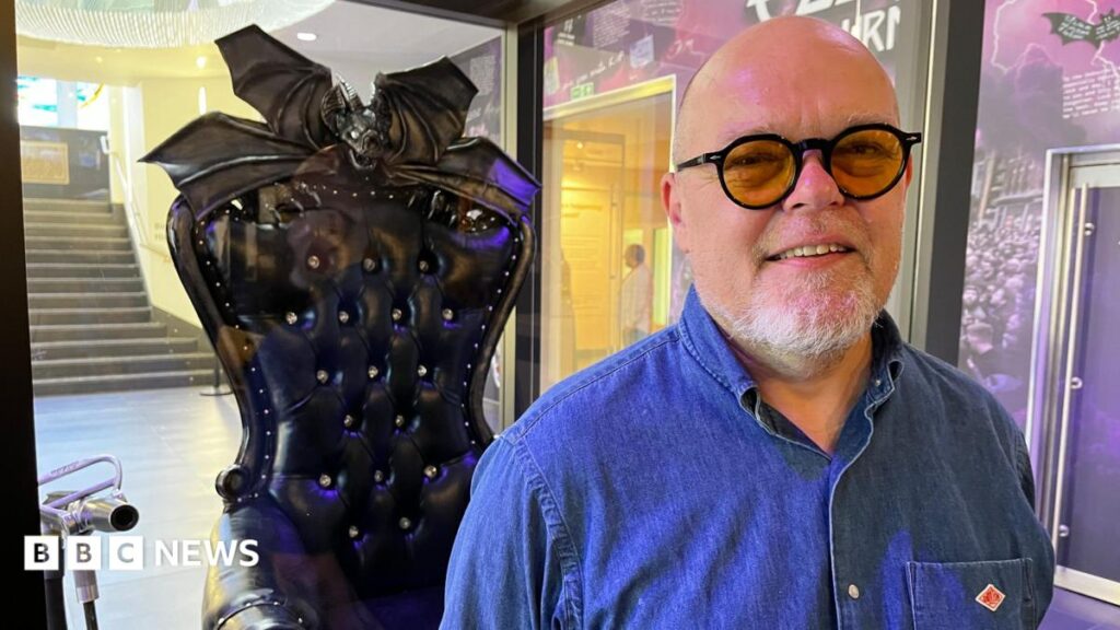 Ozzy Osbourne’s concert throne goes on display in Birmingham A woman with shoulder-length blonde hair talks into a microphone