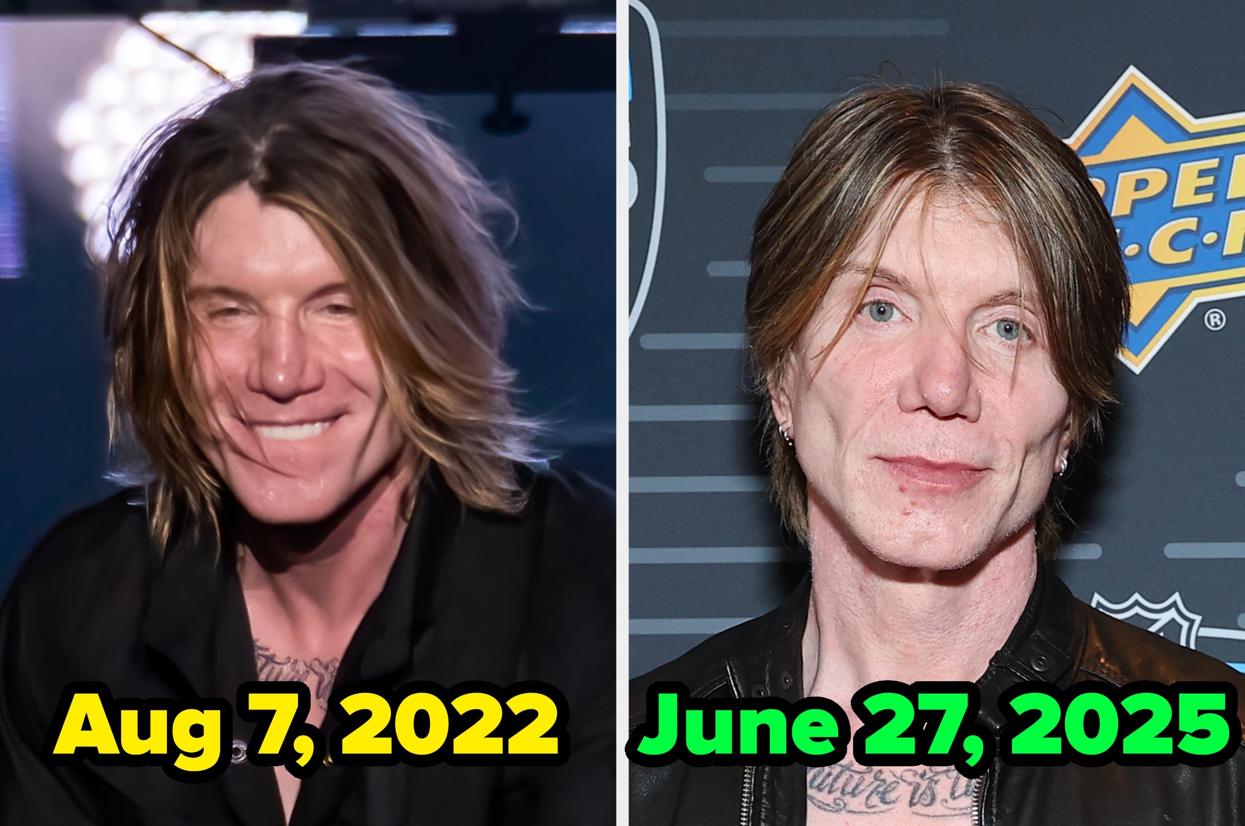 Two side-by-side photos of a man, showing a visible change in appearance from August 2022 to June 2025