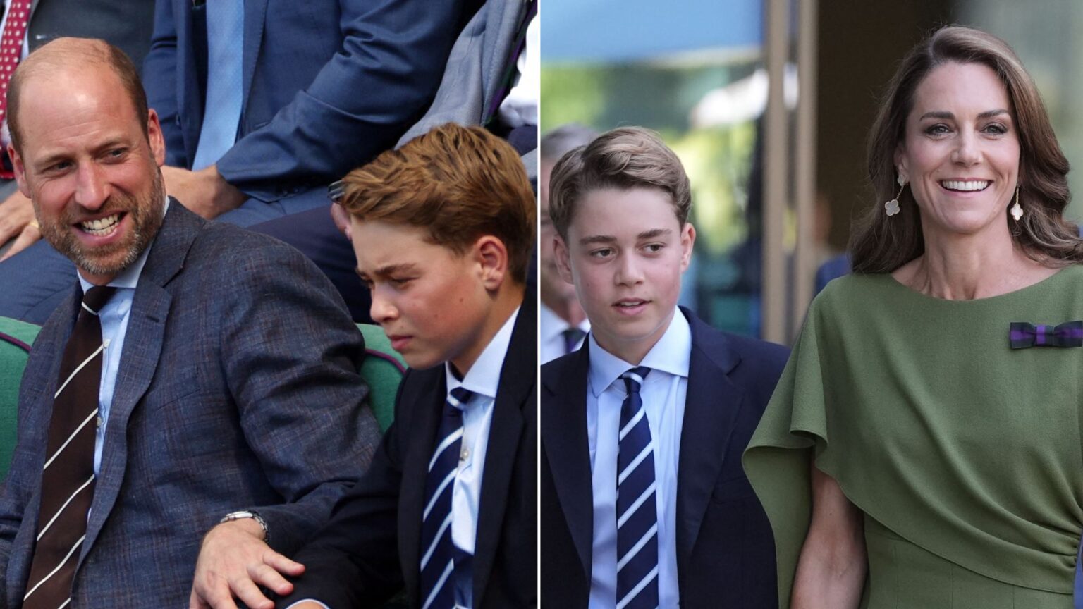 How Princess Kate and Prince William “Fiercely Guard” George Prince George wears a navy suit with a light blue shirt and striped tie and has light brown hair, while his mom Princess Kate wears an olive green dress