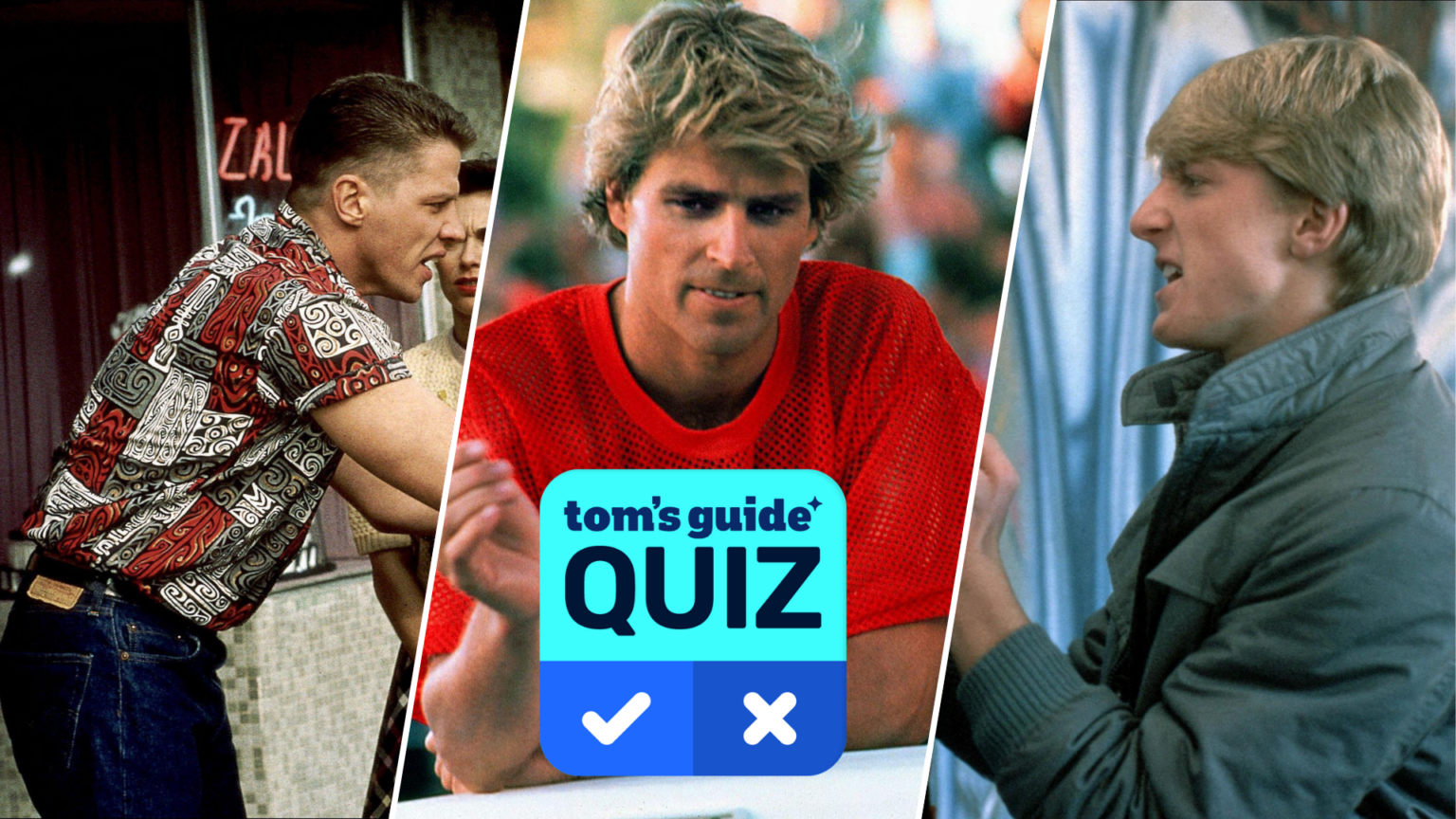 From Biff to Johnny: Can you name the ’80s movie from just the bully? A split image showing three jerks from 1980s movies