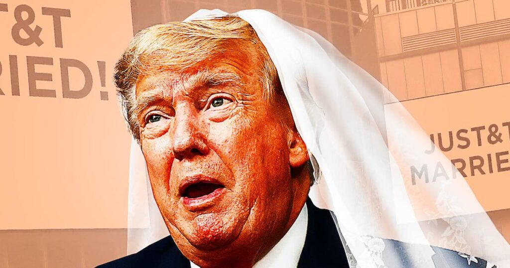 Trump, 80, Hijacks Taylor Swift and Travis Kelce’s Wedding News | Just minutes after several digital pink signs lit up outside Madison Square Garden to declare Swift and Kelce as “JUST MARRIED,” the White House changed it to “DONALD TRUMP IS YOUR PRESIDENT.” Trump, 80, Hijacks Taylor Swift and Travis Kelce’s Wedding News | Just minutes after several digital pink signs lit up outside Madison Square Garden to declare Swift and Kelce as “JUST MARRIED,” the White House changed it to “DONALD TRUMP IS YOUR PRESIDENT.”