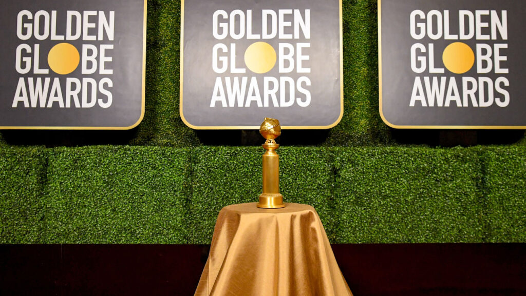 A view of the Golden Globe Trophy on display.