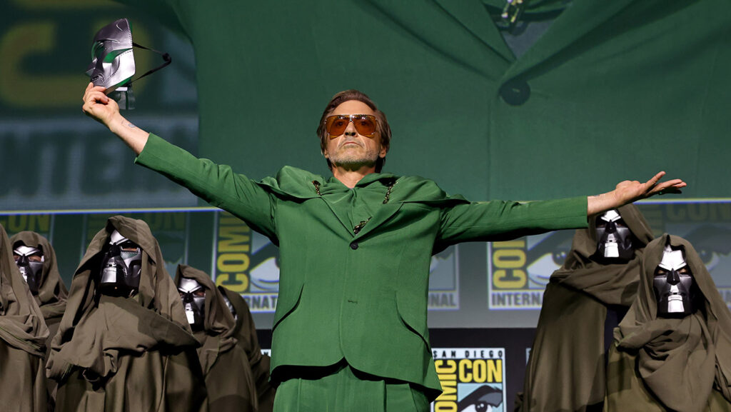 ‘Avengers: Doomsday’ Tickets On Sale, Runtime Revealed Robert Downey Jr. speaks onstage during the Marvel Studios Panel in Hall H at SDCC in San Diego, California on July 27, 2024.
