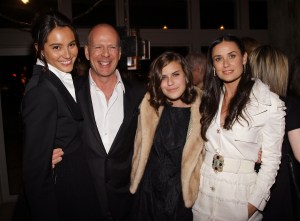 NEW YORK - MARCH 24: (L-R) Actress Emma Hemming, actor Bruce Willis, his daughter Tallulah Belle Willis, and her mother actress Demi Moore attend the after party for the screening of "Flawless" hosted by The Cinema Society at the SoHo Grand Hotel March 24, 2008 in New York City. (Photo by Stephen Lovekin/Getty Images)