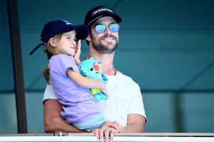 GOLD COAST, AUSTRALIA - APRIL 07:  Actor Chris Hemsworth and daughter India Rose Hemsworth attend the swimming on day three of the Gold Coast 2018 Commonwealth Games at Optus Aquatic Centre on April 7, 2018 on the Gold Coast, Australia.  (Photo by Quinn Rooney/Getty Images)