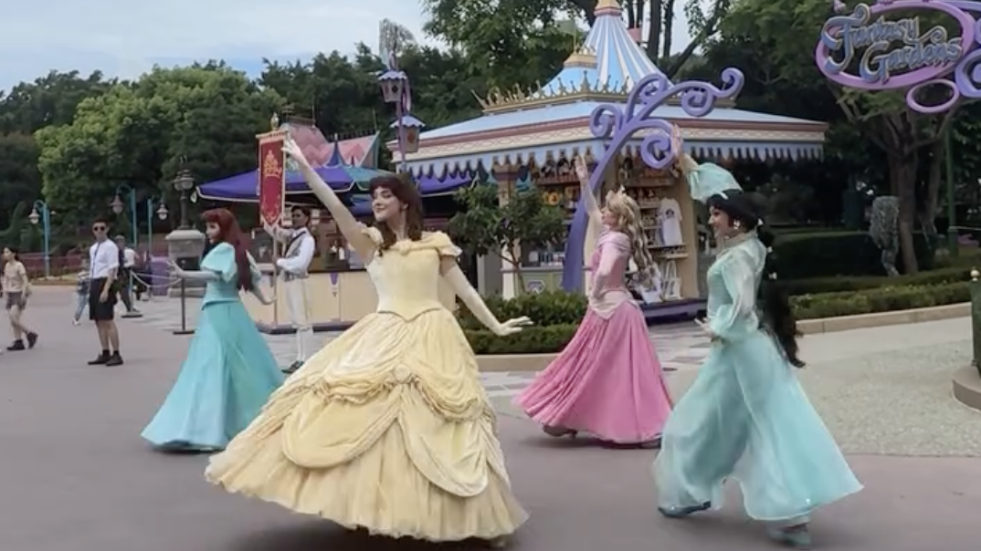Several Disney Princesses traded traditional ballroom choreography for contemporary dance moves during a musical appearance at Hong Kong Disneyland.