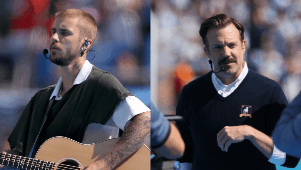 Jason Sudeikis Brings Ted Lasso to World Cup Final In Halftime Cameo Justin Bieber and Jason Sudeikis as Ted Lasso at the FIFA World Cup Final.