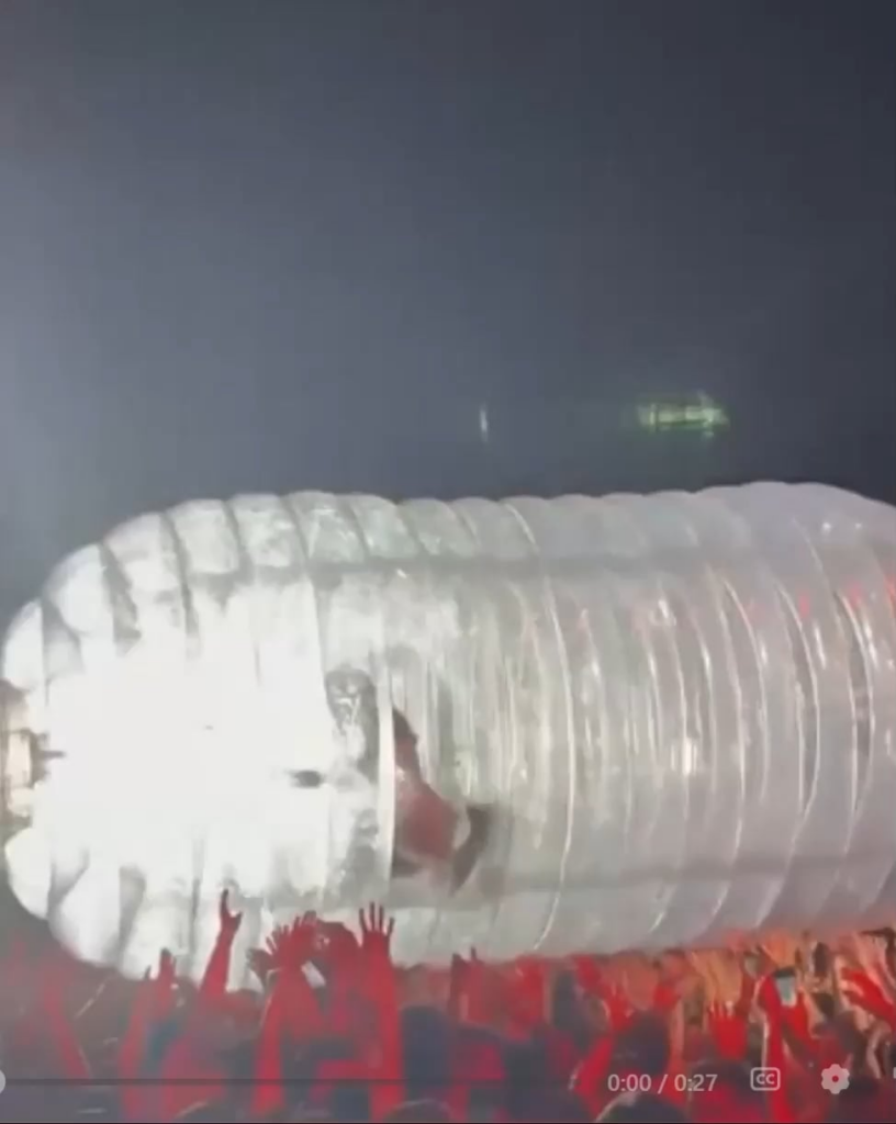 Katy Perry was trapped in a giant plastic bottle because fans refused to roll her towards the stage