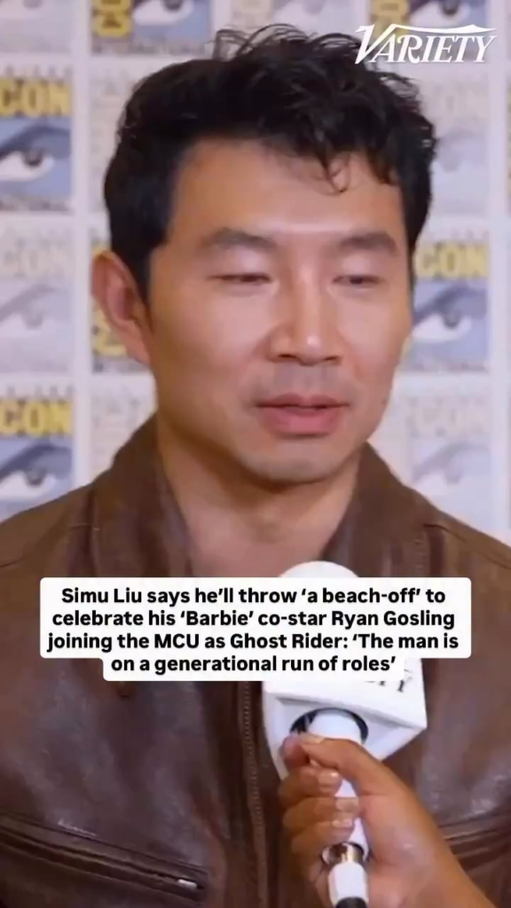 Simu Liu says he’ll throw “a beach-off” to celebrate his “Barbie” co-star Ryan Gosling joining the MCU as Ghost Rider: "The man is on a generational run of roles."