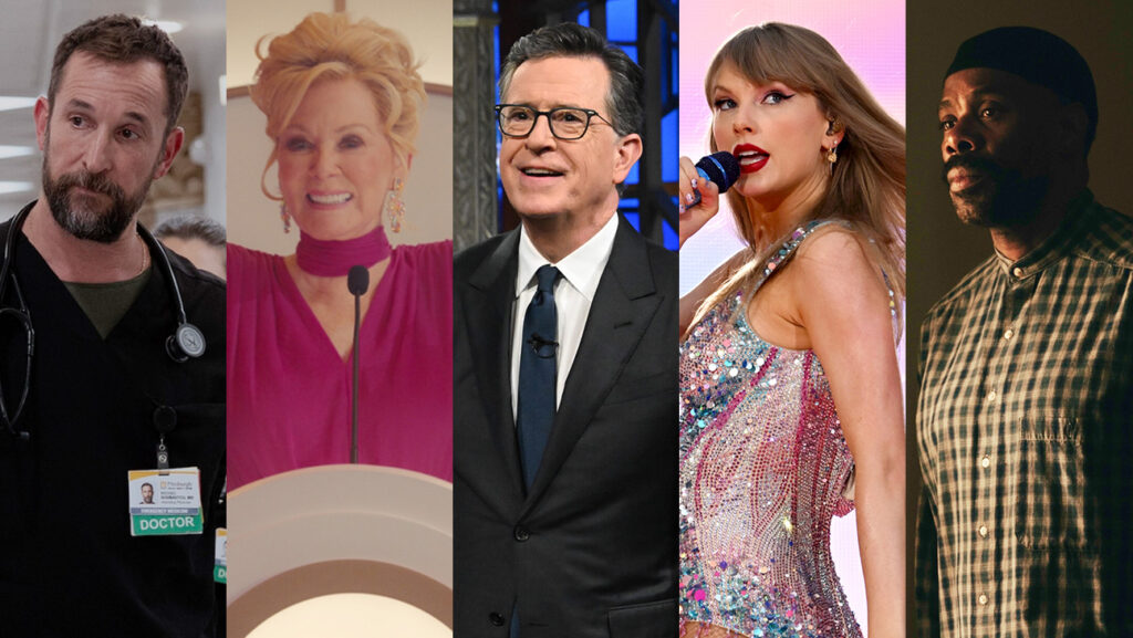 Emmys 2026 Winners Predictions via Feinberg Forecast Noah Wyle in The Pitt, Jean Smart in Hacks, Stephen Colbert on The Late Show, Taylor Swift in Taylor Swift: The Eras Tour — The Final Show and Colman Domingo in Euphoria