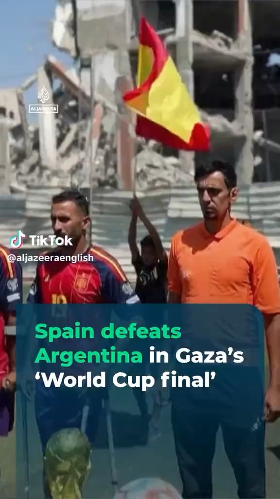 Spain defeated Argentina in the Gaza World Cup mock final. Palestinian amputees staged the match in a stadium damaged by Israel to raise awareness.