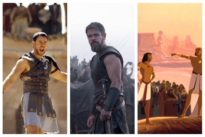 20 Best Sword-and-Sandal Films, From ‘The Odyssey’ to ‘Gladiator’ Russell Crowe in "Gladiator," Matt Damon in "The Odyssey" and a scene from "The Prince of Egypt."