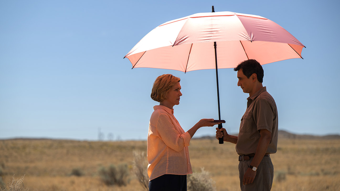 Rhea Seehorn and Carlos Manuel Vesga in Pluribus