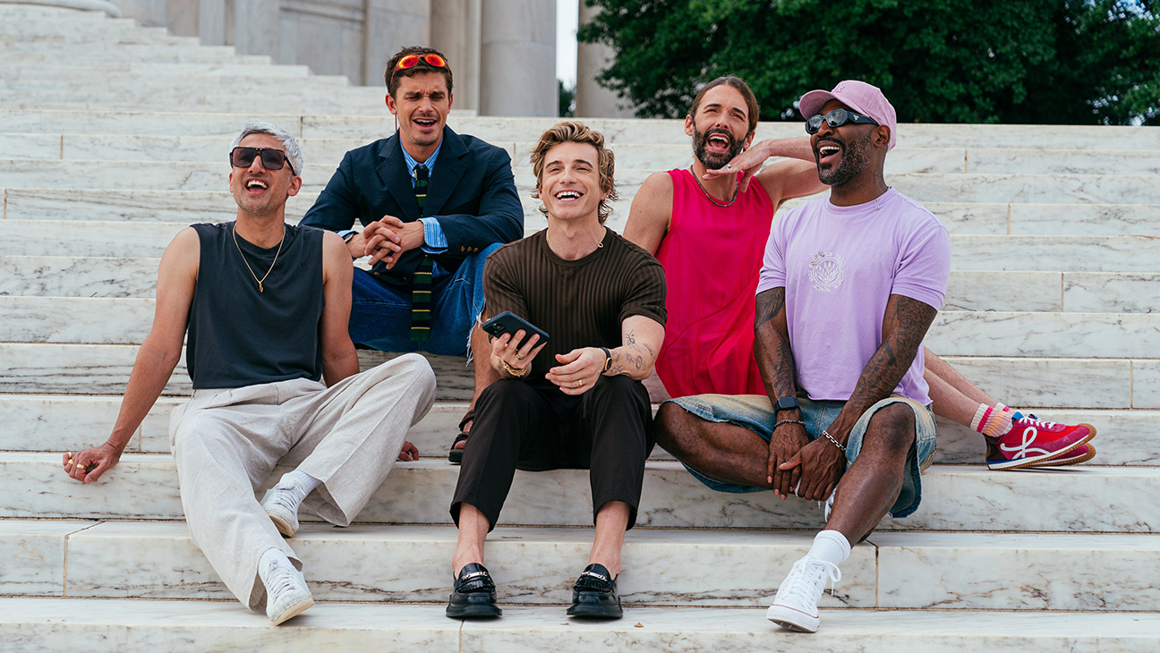 (L to R) Tan France, Antoni Porowski, Jeremiah Brent, Jonathan Van Ness, Karamo Brown in episode 1005 of Queer Eye.