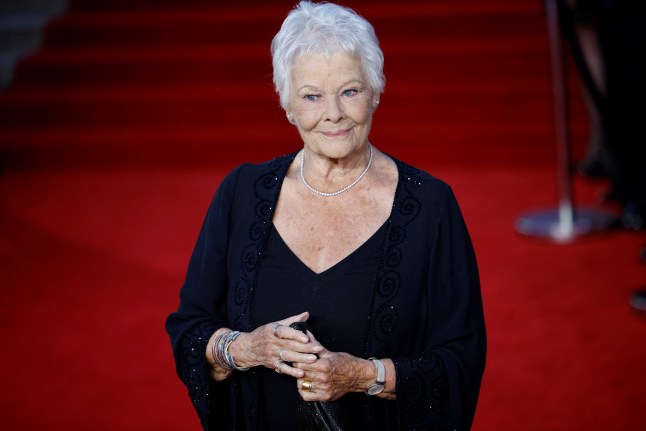 English actor Judi Dench poses on the red carpet after arriving to attend the World Premiere of the James Bond 007 film