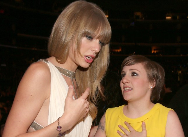 LOS ANGELES, CA - FEBRUARY 10: Singer Taylor Swift (L) and actress Lena Dunham attend the 55th Annual GRAMMY Awards at STAPLES Center on February 10, 2013 in Los Angeles, California. (Photo by Christopher Polk/Getty Images for NARAS)