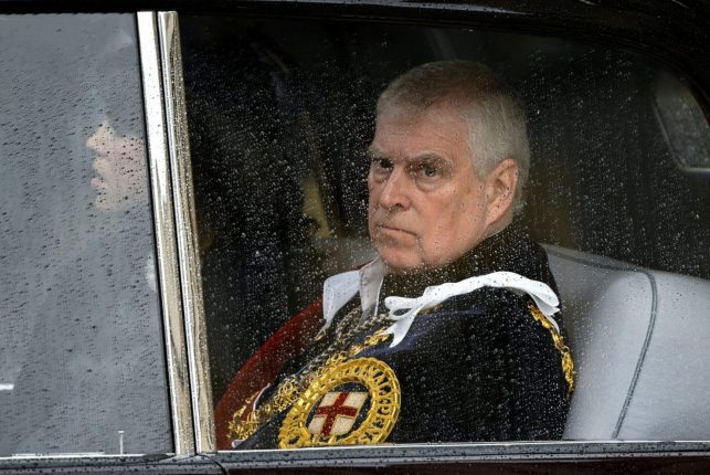Britain's Prince Andrew, Duke of York leaves after attending the coronations of Britain's King Charles III and Britain's Camilla, Queen Consort, at Westminster Abbey in central London on May 6, 2023. The set-piece coronation is the first in Britain in 70 years, and only the second in history to be televised. Charles will be the 40th reigning monarch to be crowned at the central London church since King William I in 1066. Outside the UK, he is also king of 14 other Commonwealth countries, including Australia, Canada and New Zealand. Camilla, his second wife, will be crowned queen alongside him, and be known as Queen Camilla after the ceremony. (Photo by TOBY MELVILLE / POOL / AFP via Getty Images)
