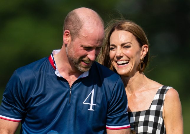 EGHAM, ENGLAND - JULY 10: Catherine, Princess of Wales and Prince William, Prince of Wales during The Royal Charity Polo Cup 2026 Guards Polo Club on July 10, 2026 in Egham, England. (Photo by Samir Hussein/WireImage)