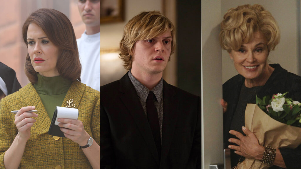 Sarah Paulson in Asylum, Evan Peters in Coven and Jessica Lange in Murder House, American Horror Story