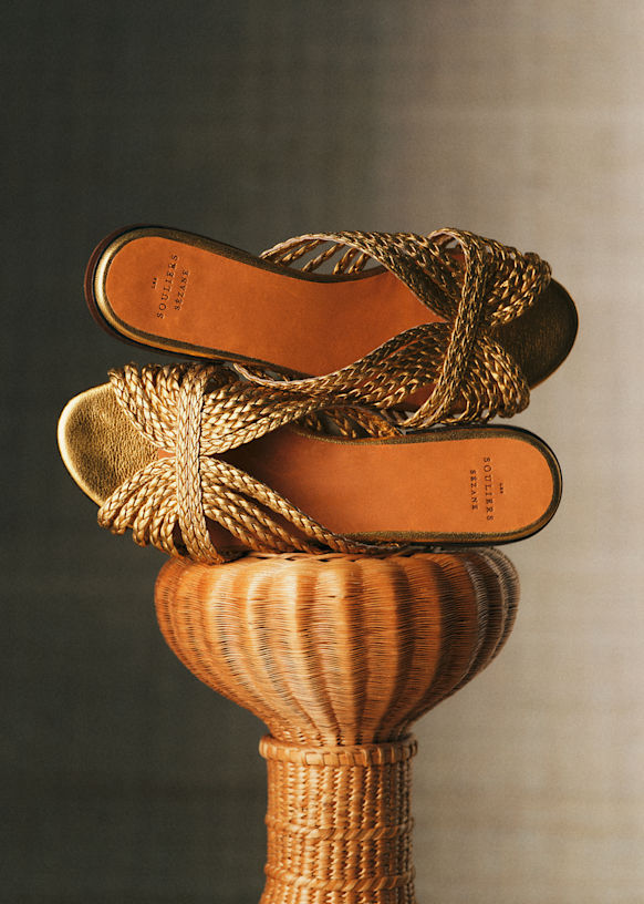 Low Paola Mules - Braided Gold - Goat Leather - S&eacute;zane